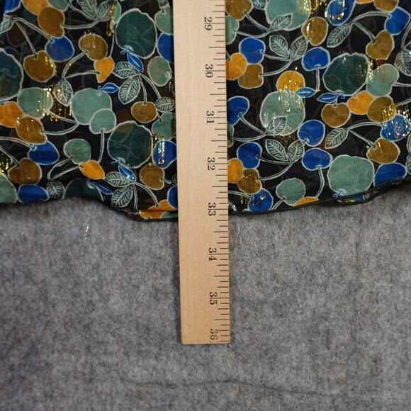 Anna Sui Dress Womens 4 Mini Silk Velvet Trim Patterned Textured Green Long Slv - Picture 10 of 11